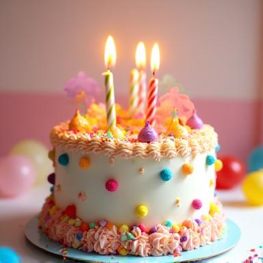 Torta di compleanno per bambini a tema colorato.